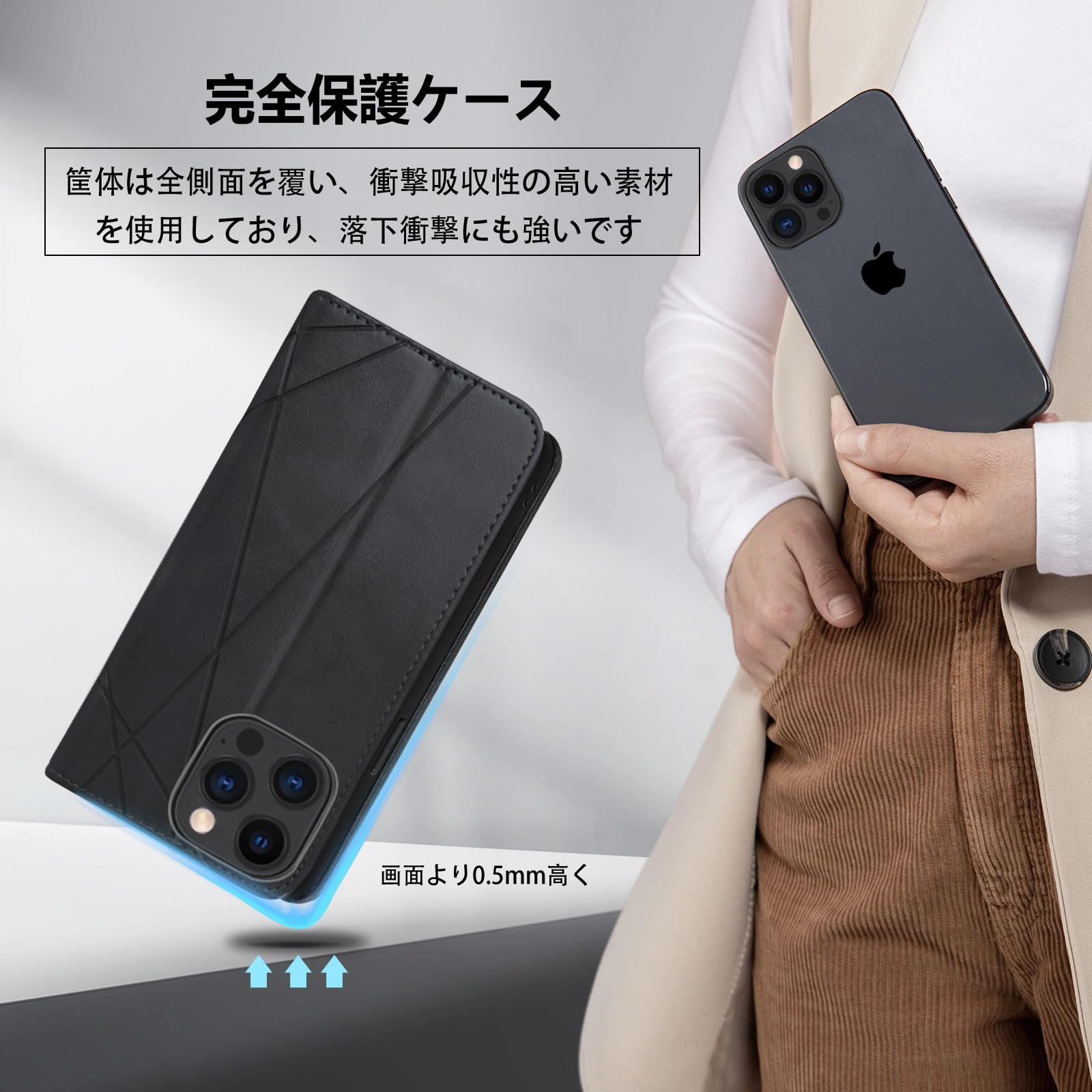 Amazon.co.jp: bjnosdv iPhone 14 ProMax 用 ケース 手帳型 高級PU